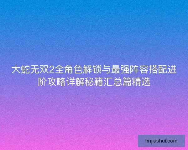 大蛇无双2全角色解锁与最强阵容搭配进阶攻略详解秘籍汇总篇精选